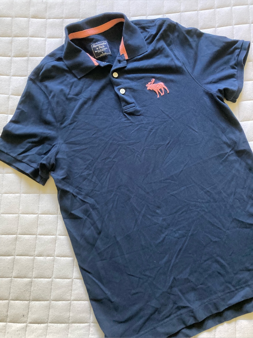 Abercrombie & Fitch Men’s Navy Polo with Coral Logo